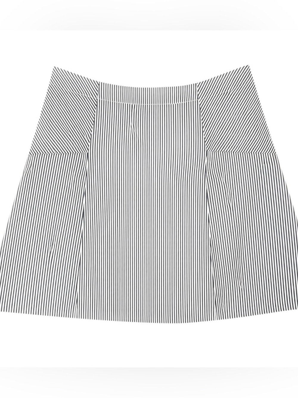 Loft Blue White Pinstripe Seersucker Fit and Flare Skirt Coastal Grandmother 10P